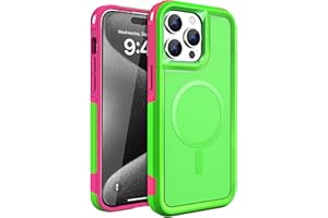 MAXCURY for iPhone 15 Pro Max Case, Shockproof Heavy Duty Protection Full Body Rugged Slim & Tough Durable Cover for Women Men (Lime/Rose, iPhone 15 Pro Max (6.7 Inch,3 Lens))