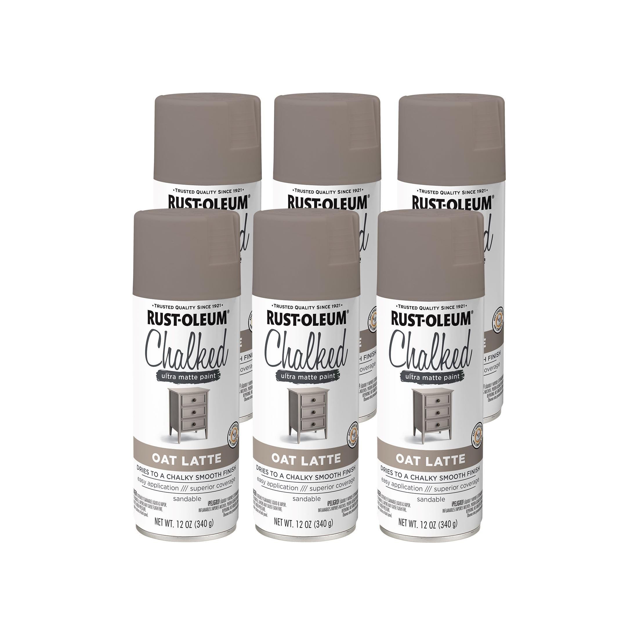Rust-Oleum 392047-6PK Chalked Ultra Matte Spray Paint, 12 oz, Oat Latte, 6 Pack Image