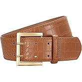 SANSTHS Women Wide Leather Belt for Dresses Jeans Fashion Gold Buckle Ladies Waist Thick Belt