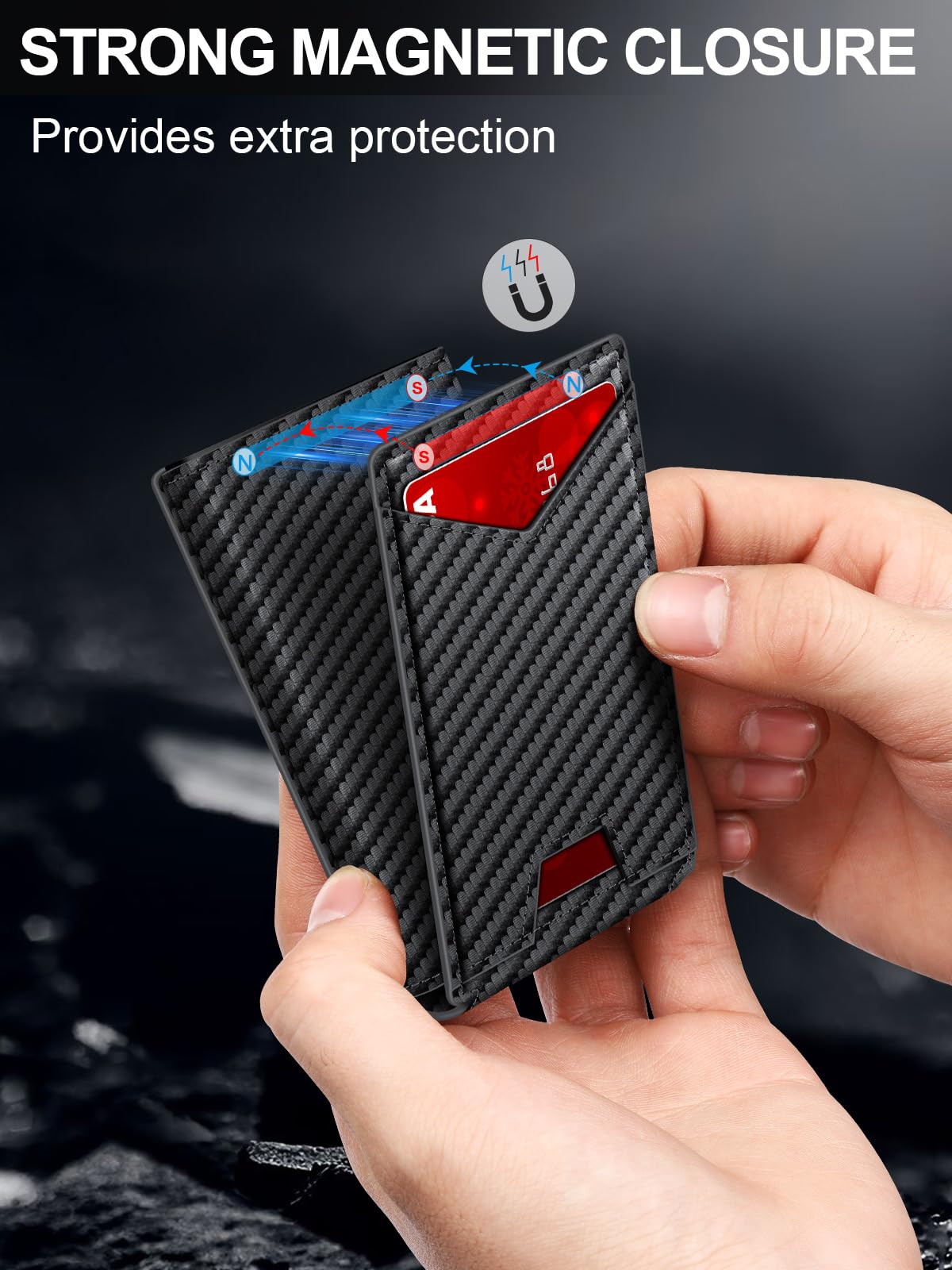 GHUKY Wallet for Men RFID Wallet with Money Clip, Slim Pop Up Card Holder for 10-12 Cards, Minimalist Smart Credit Card Case with ID Window, Bifold Metal Wallet for Front Pocket, Gifts for Men