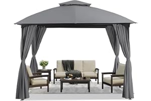 LAUSAINT HOME Patio Arc Gazebo Outdoor Canopy Tent 10'x10', Party Tent Shelter with Curtains & Expansion Bolts and Wind-Resistant Ropes for Patios, Garden, Backyard and Lawn, Grey