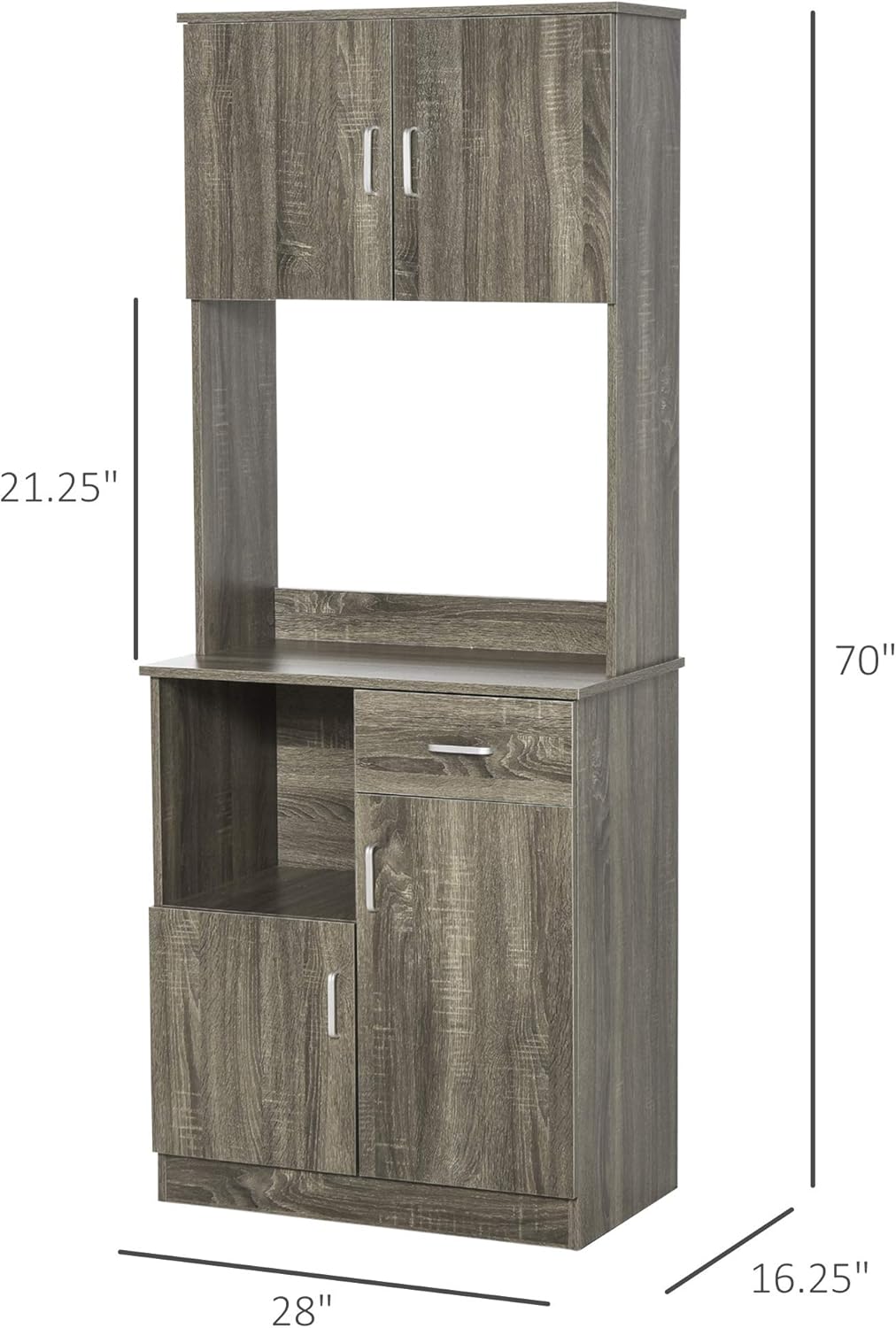 HOMCOM Modern Kitchen Buffet with Hutch Pantry Storage, Microwave Counter, 2 Cabinets, and Adjustable Shelves, Grey: Furniture & Decor