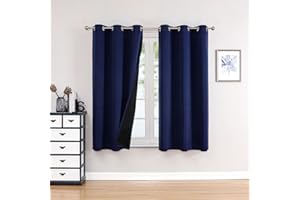 ChrisDowa 100% Blackout Curtains for Bedroom with Black Liner, 2 Thick Layers Total Blackout Thermal Insulated Grommet Small Window Curtains 2 Panels Set (Navy Blue, 42 x 54 Inch)