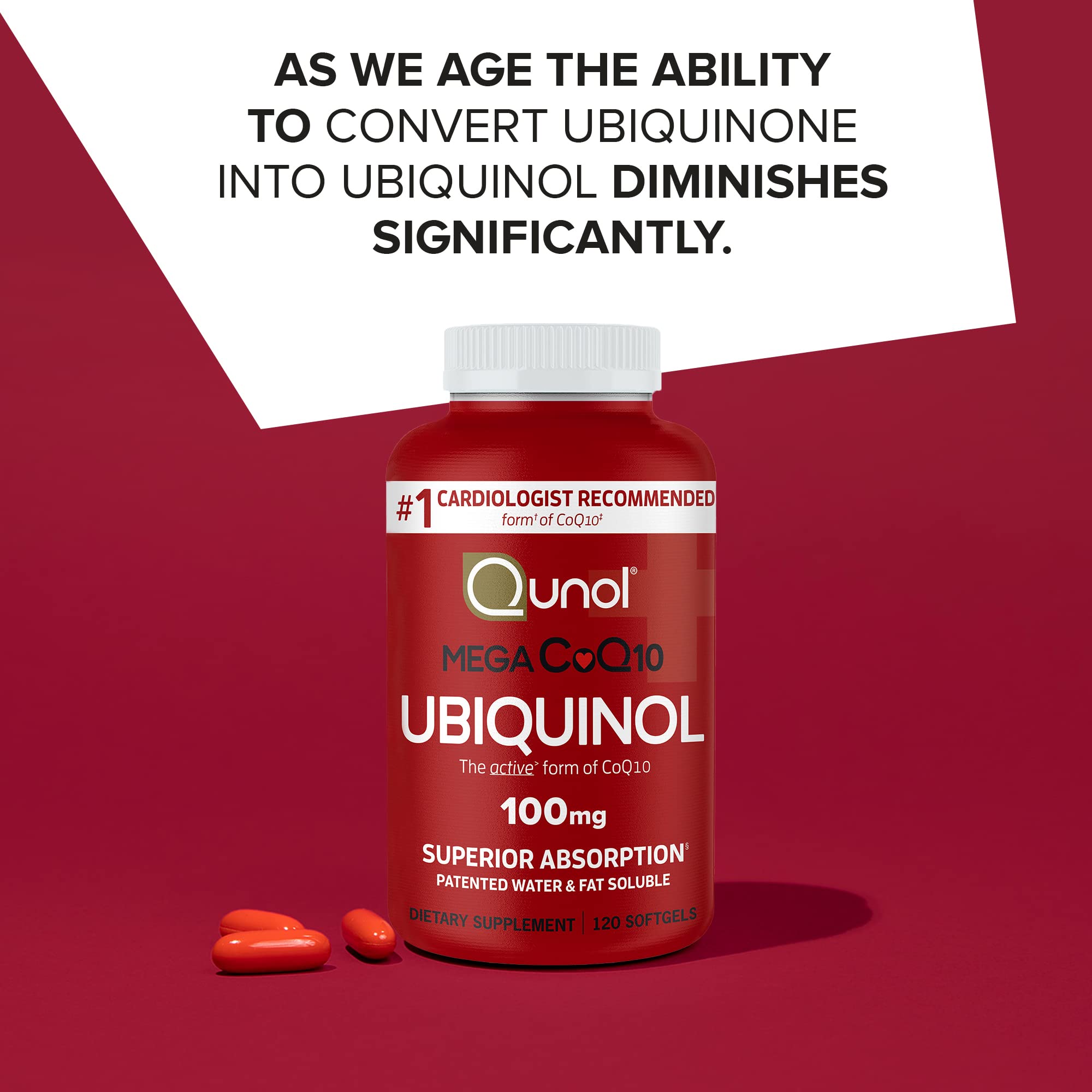 Qunol Mega Ubiquinol CoQ10 100mg Softgels- Superior Absorption - Active form of Coenzyme Q10 for Heart Health - 8 Month Supply - 120 Count (Pack of 2)