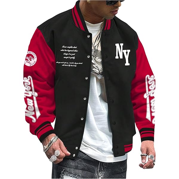 SOLY HUX Men's Bomber Jacket Color Block Letter Graphic Long