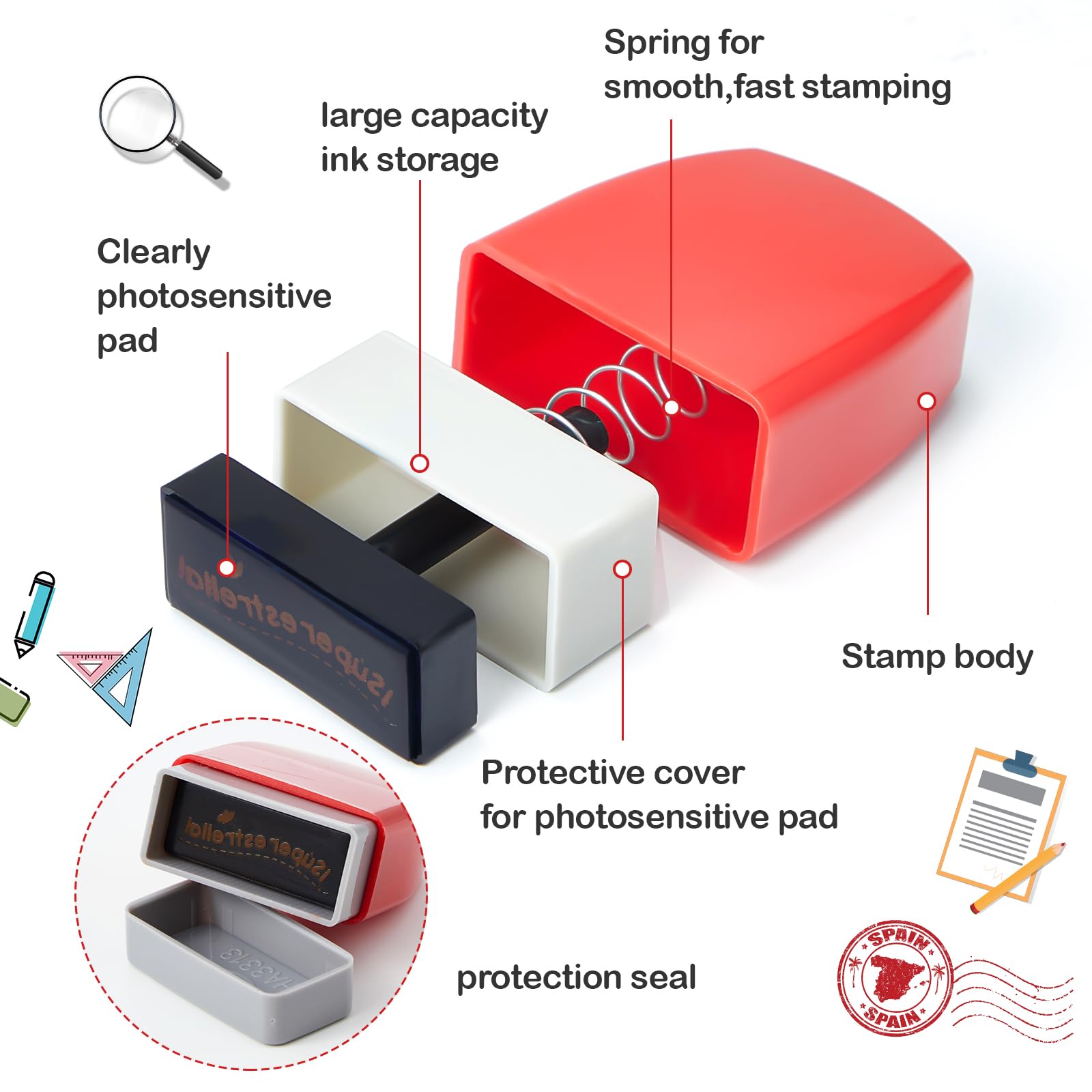 Qilery 8 Pcs Teacher Stamp Spanish Grading Gifts Rubber Self Inking Motivation for School Spanish Classroom Grading Stamp Kids School Prizes(Red,Stylish)