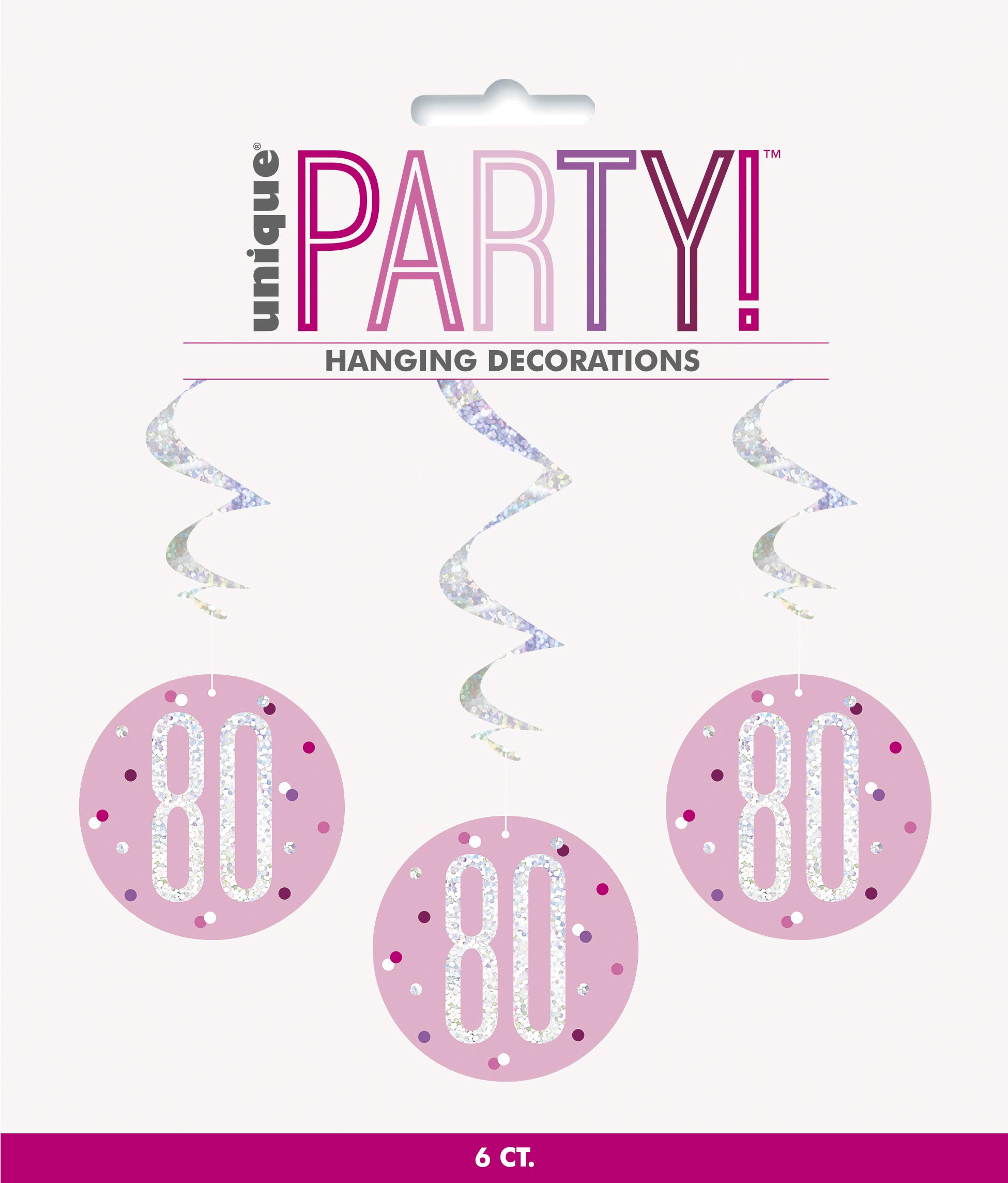 "80" Hanging Swirl Decorations - 32" | Pink And Silver | 6 Pcs.