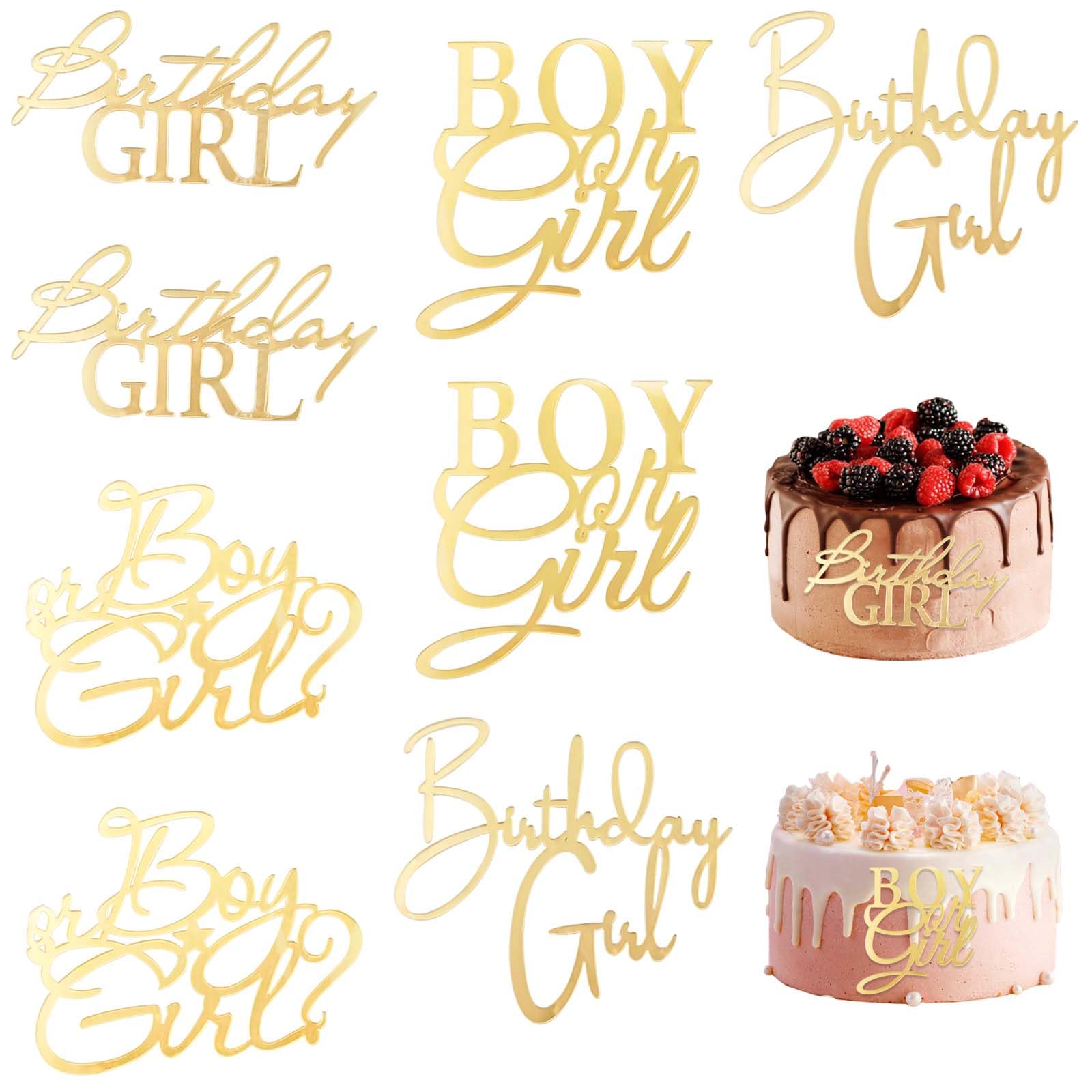 Photo 1 of 8 PACK Cake Topper, Gender Reveal Cake Decorations, for He or She, Gold Glitter, Party Photo Booth Props, Acrylic Gold Cake Toppers