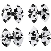 4 Pack Baby Girls Cow Print Hair Bow Clips Toddler Cowgirl Country Birthday Party Gift Accessories 3 Inch