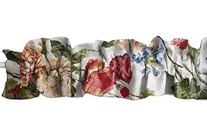 Zen Creative Designs Cotton Geraniums and Azaleas Floral Mix Print Sleeve Topper Window Valance Top Bottom Ruffle Home Décor Bedroom Nursery Kitchen Window (58" Wide x 5" Tall, White)