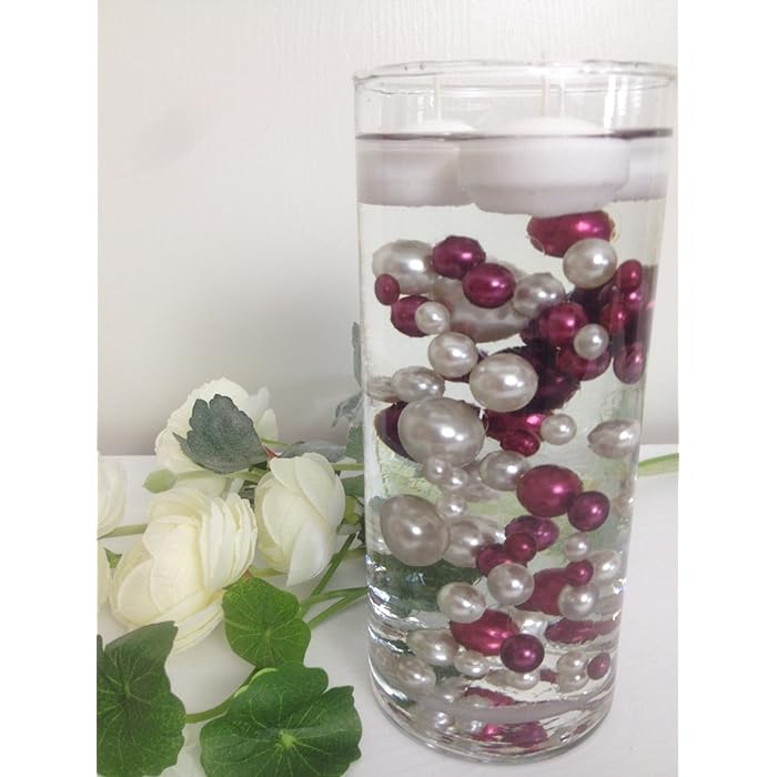Buy 80 Burgundy & Light Silver Pearls, Vase Filler Pearls for Floating