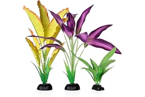 Emotionlite Aquarium Plants, Artificial Fish Tank Silk Decorations Decor Plants Set Purple & Yellow 3 Packs