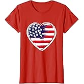 Heart US Flag 4th of July Patriotic American Stars Stripes T-Shirt