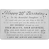 DEGASKEN 20th Birthday Card for Daughter - Happy Birthday Card Gifts for 20 Year Old Daughter - 20th Birthday Gifts Decorations for Her Women - Beautiful Metal Engraved Wallet Cards