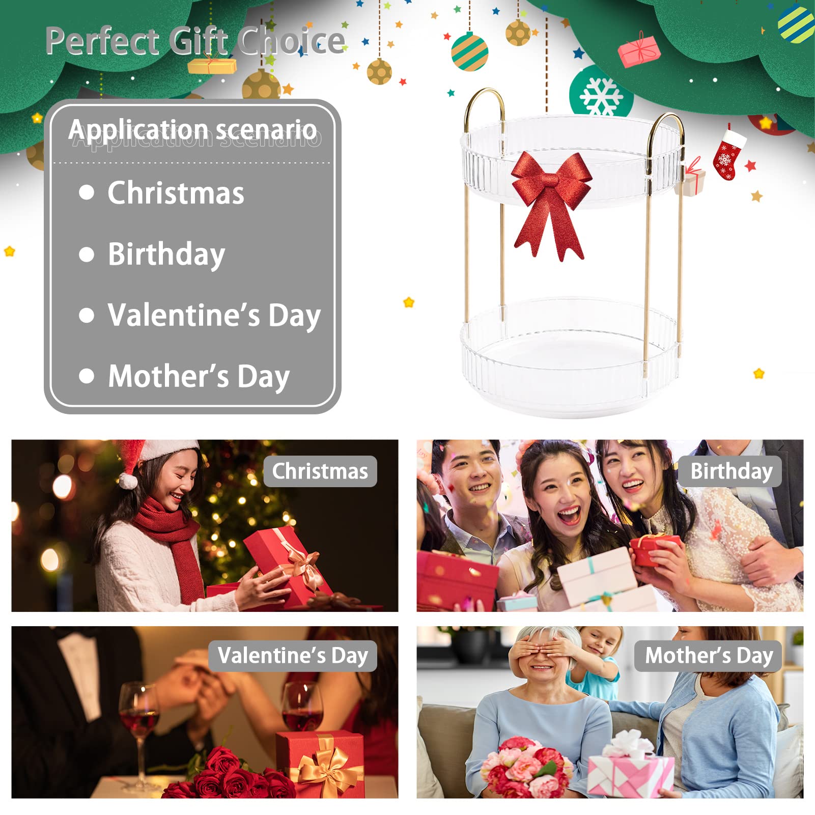 shuang qing Rotating Makeup Organizer for Vanity, High-Capacity Skincare Clear Make Up Storage Perfume Organizers Cosmetic Dresser Organizer Countertop 360 Spinning (Clear, 2 Tier)