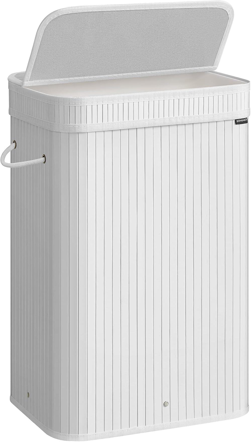 SONGMICS Bamboo Laundry Hamper with Lid 72 L Removable Liner Cloud White
