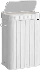 SONGMICS Bamboo Laundry Hamper with Lid 72 L Removable Liner Handles