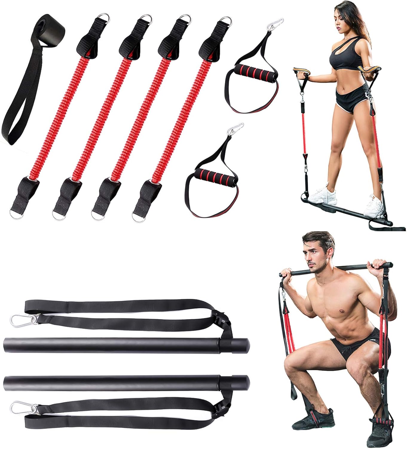 2 Bandes De Résistance élastiques Avec Poignées - Fitness, Yoga, Musculation, Bleu Et Rouge, 120 Cm