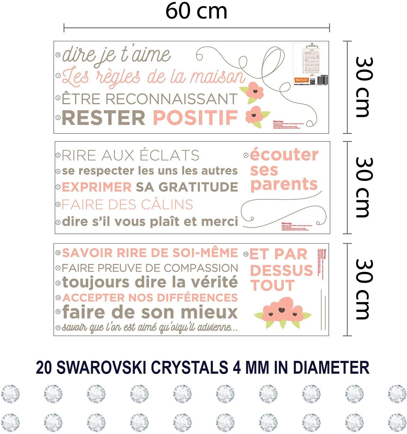 Wall Stickers Swarovski Crystals & House Rules Floral French Murals, Multi-colour, 90 x 30 x 0.14000000000000001 cm - Image 4