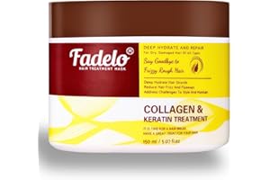 FADELO Collagen+Keratin Hair Mask - Deep Repair for Damaged Hair with Argan Oil and Vitamin E - Hydrating Treatment for Dryness and Damage-150 ml, Yellow 5.07 Fl Oz, Floral (5.07 Fl Oz (Pack of 1), Fresh)