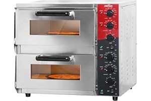 CROSSON ETL listed Commercial Double Deck 16 inch Countertop Electric Pizza Oven with pizza stone, Multipurpose Indoor Pizza 