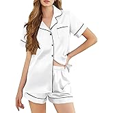 SHEFOTY Silk Pajamas for Women Short Sleeve Sleepwear Soft Button Down Loungewear 2 Piece Satin Pjs Shorts Set S-XXL