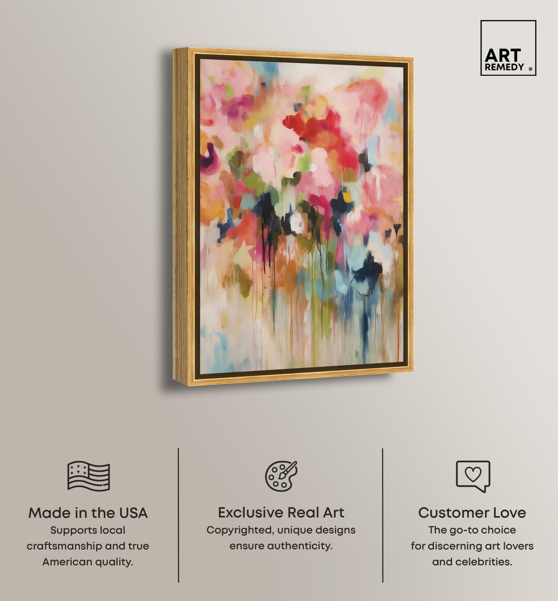 Condition photo showing New/Like New for art remedy soft lush pastel canvas new floral wall art, gold frame, 16" x 24"