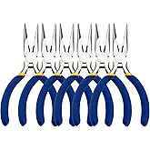 5 Inch Needle Nose Pliers Set, 6 Pack Small Needle Nose Pliers, Jewelry Pliers Set, Long Nose Pliers with Wire Cutter, Mini Needle Nose Pliers for Jewelry Making and Wire Bending (Blue)