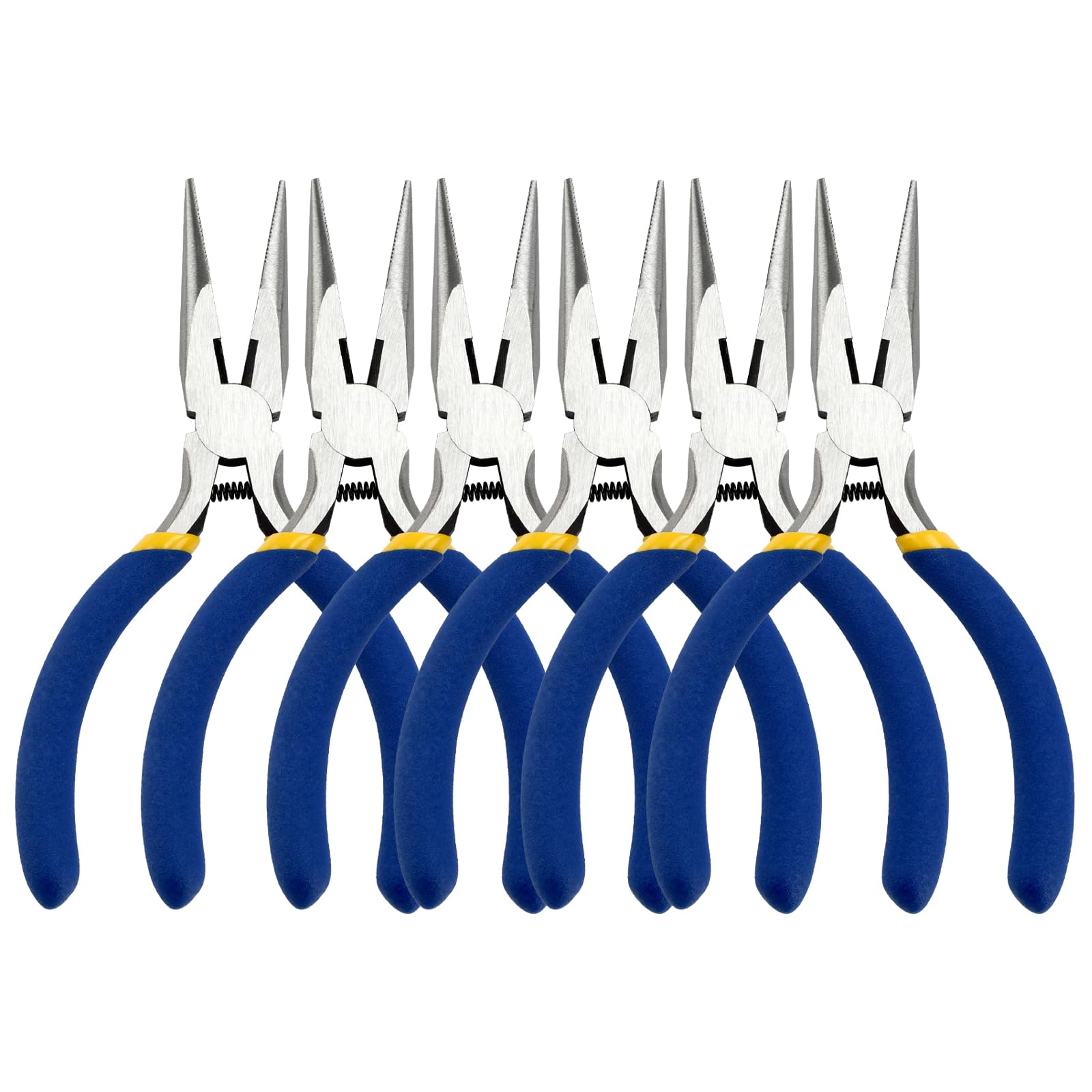 5 Inch Needle Nose Pliers Set - 6 Pack Long Nose Pliers with Wire Cutter for Jewelry Making and Wire Bending (Blue)