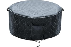 FANTANG Insulated Inflatable Hot Tub Cover Round Full Coverage Hot Tub Thermal Cover Cap Dustproof Outdoor Energy Saving Spa Covers with Zipper Door and Adjustable Strap for Keeping Warm (Black, 86"D x 28"H)