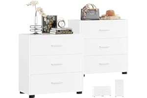 Aheaplus Closet Drawers Set of 2, Wood Closet Organizers and Storage with 3 Drawers, Closet Drawers Organizer System, Nightstands Bedside End Table with 3 Drawers Storage for Bedroom, White