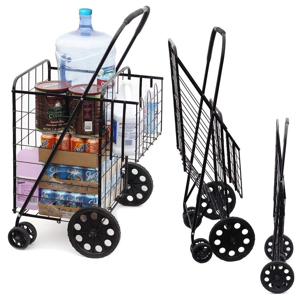 Jumbo Deluxe Folding Shopping Cart with Dual Swivel Wheels & Double