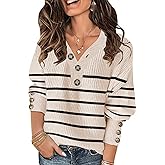 Soesdemo Oversized Sweaters for Women Warm Cozy Chunky Soft Casual Knitted V Neck Button Down Pullover Tunic Sweaters