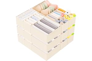 Criusia 15 Pack Drawer Organizer for Clothes, Foldable Dresser Dividers with 3 Sizes, Fabric Storage Bins – Beige
