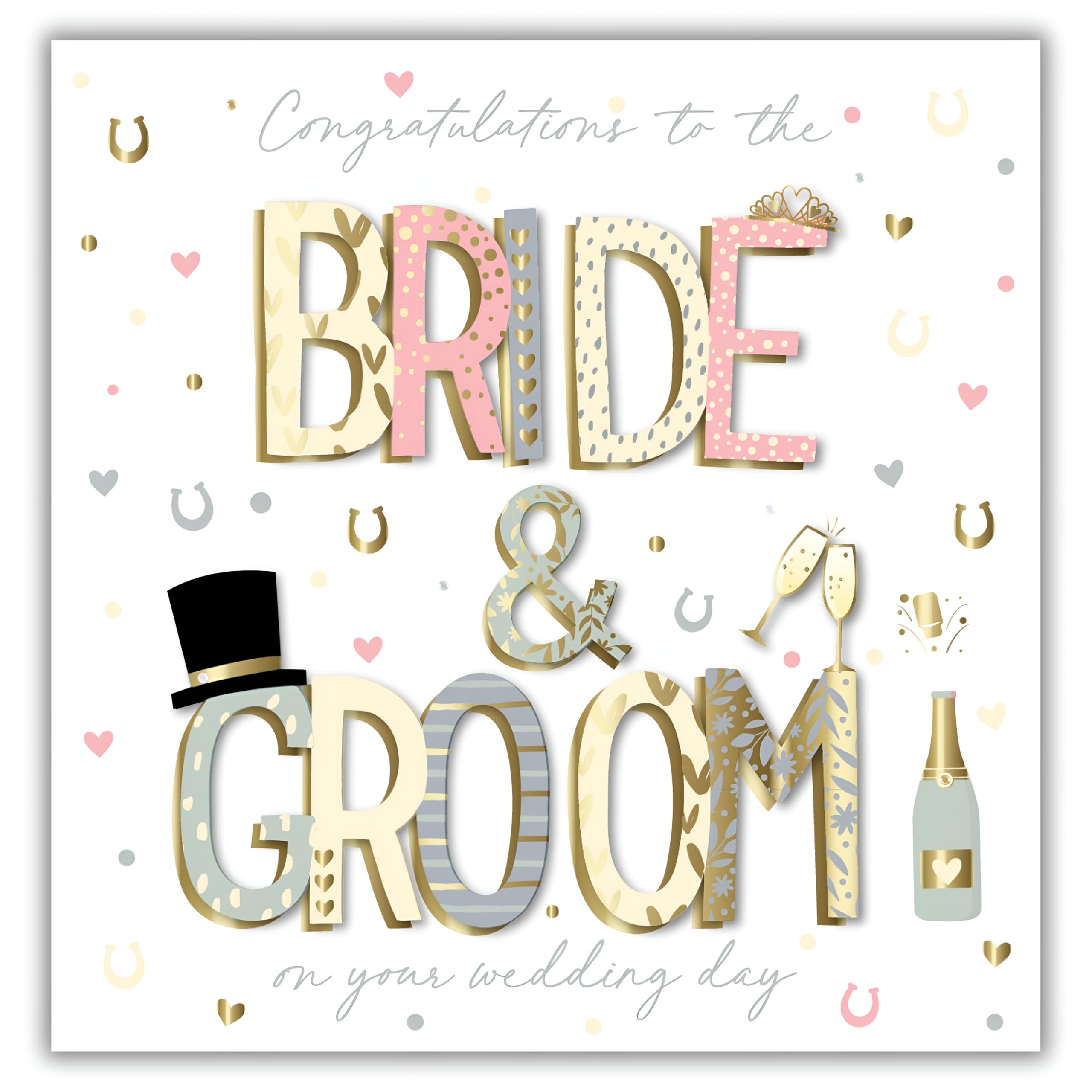 Ling Design Wedding Congratulations Card - Bride and Groom Congratulations with Foil Details and 3D Embellishments - Handfinished and Eco-Friendly