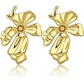 Gold Statement Earrings For Women 18K Gold Plated Sectored Flower Leaf Shell Angel Wing Earring Large Stud Earrings Hypoallergenic Stud