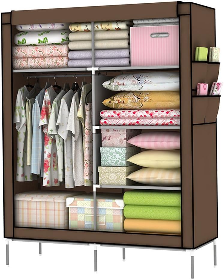 Holidayli Portable Wardrobe Clothes Closet Rack Storage Organizer Home DIY 43inch (Coffee)