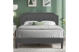VECELO Queen Size Platform Bed Frame with Fabric Upholstered Headboard and Wooden Slats Support, No Box Spring Needed/Easy Assembly,Grey