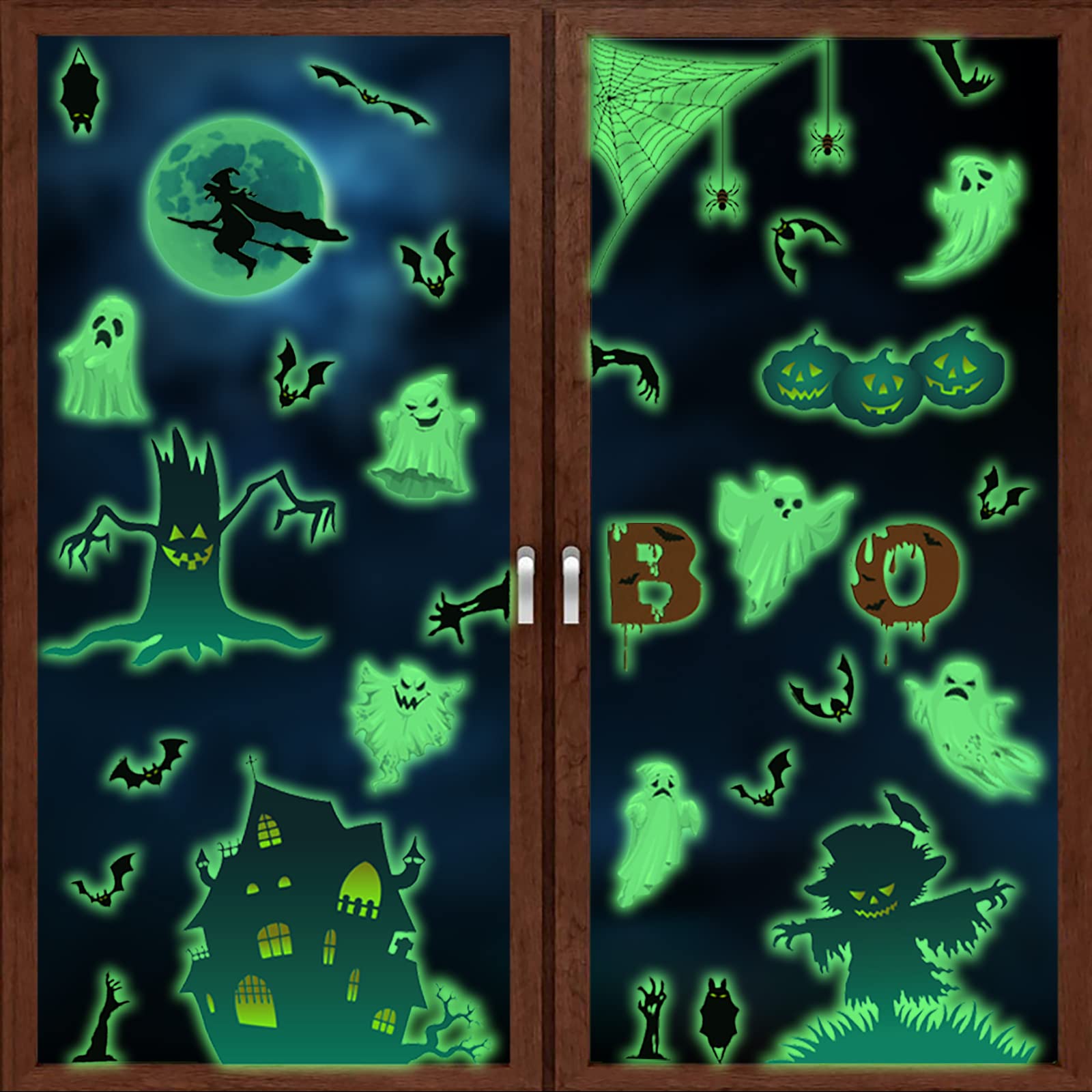 ANHUIB Halloween Window Stickers Glow in The Dark Halloween Decoration Ghost Window Clings Removable Skull Bat Pumpkin Wall Stickers for Children Kids Bedroom Nursery Living Room Party Decor