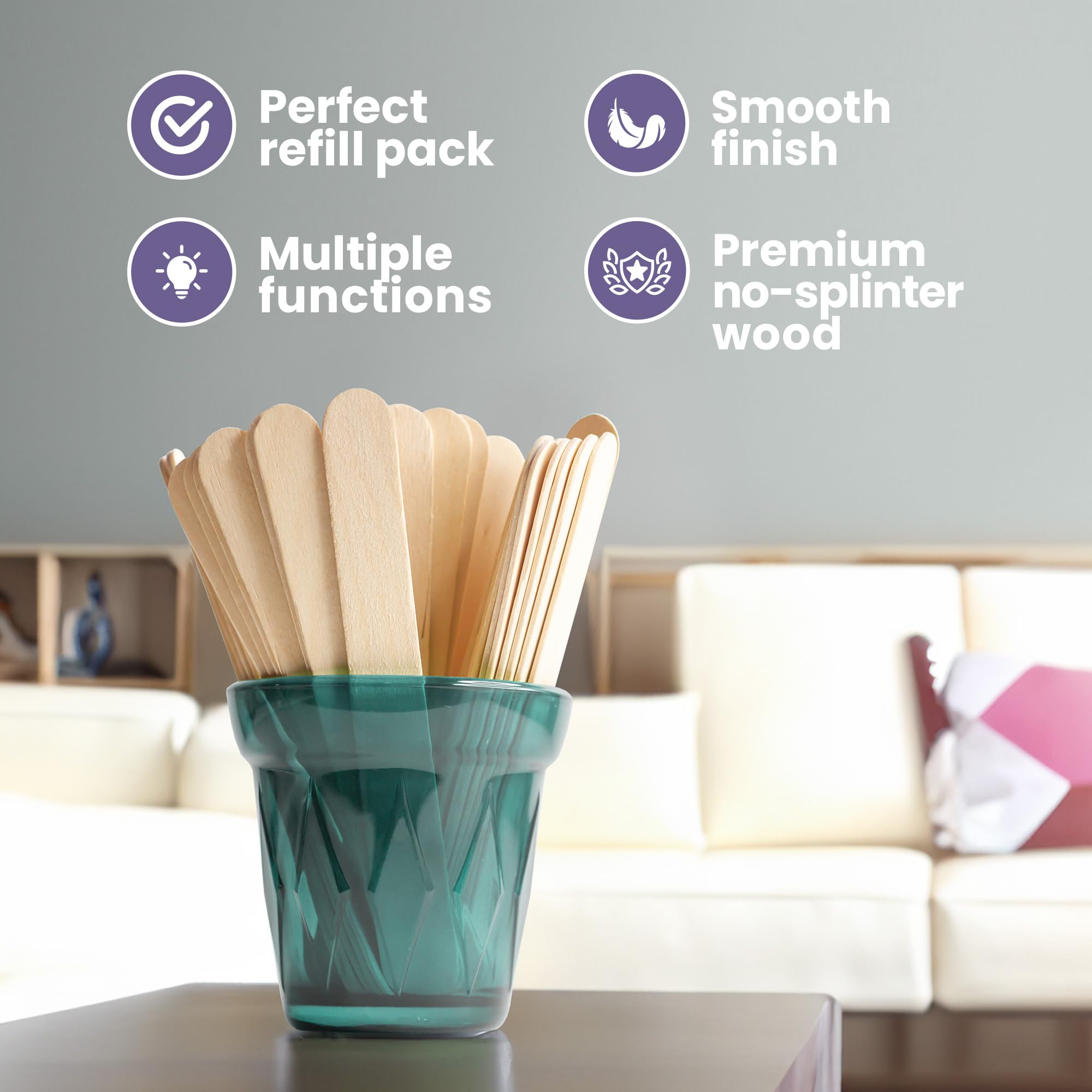 Tress Wellness Craft Sticks, Popsicle sticks, Premium Splinter-Free Wooden Sticks for Waxing, Wax Stick for Body and Face Waxing, 140 pieces