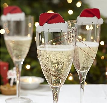 Hengsong 10 Mini Lustige Weihnachtsdeko Für Gläser Weinglas Weihnachtsmannmützen Tischdekoration Party Weihnachten Deko
