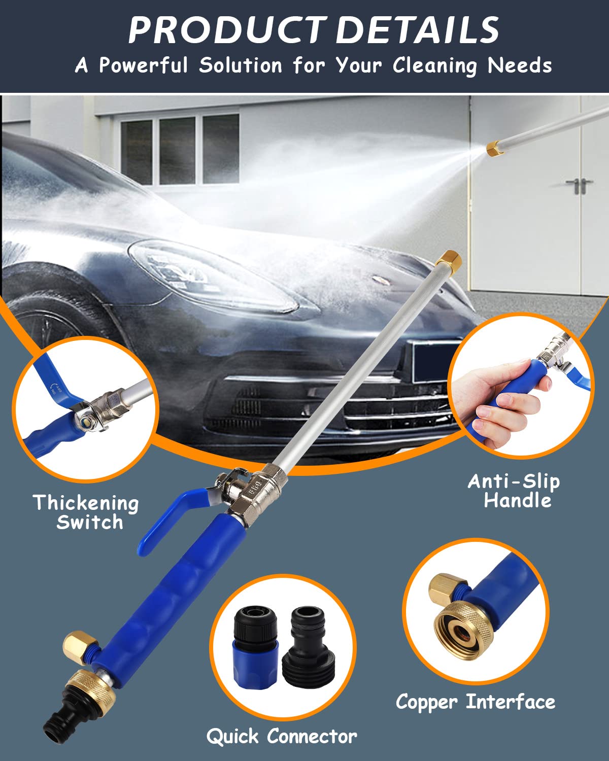 Condition photo showing New/Like New for upgraded jet nozzle for garden hose power washer wand hydro jet high pressure washer tools with 2 different nozzles and hose quick connectors blue silver 18.0 inches