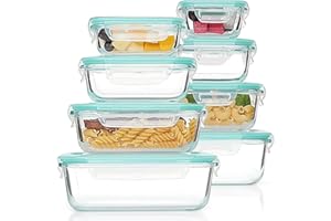 Vtopmart 8 Pack Glass Container Food Storage, Glass Meal Prep Containers with Lids, Airtight Lunch Boxes with Leak Proof Lock