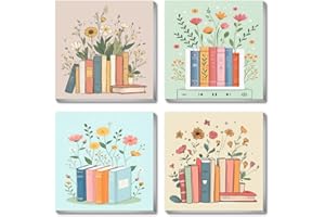 Canrichshop 4 Pcs Book Paint by Numbers Kit for Adults & Ages Over 12,Framed Books Adults' Paint-by-Number Kits, DIY Painting by Numbers for Adults Flowers for Decor Present 8X 8 in