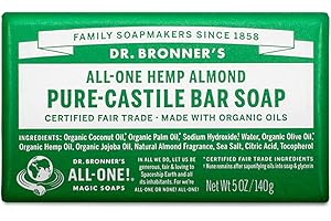 Dr. Bronner’s - Pure-Castile Bar Soap (Almond, 140 gram) - Made with Organic Oils, For Face, Body and Hair, Gentle and Moistu