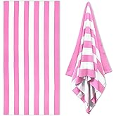 HENBAY Large Oversized Beach Towel - 35 x 70 Inch Microfiber Pool Towel, Pink Striped Quick Dry Cabana Swim Towel