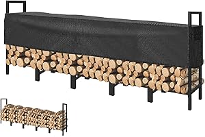 KYATE 8ft Firewood Rack Outdoor with Adjustable Cover Fireplace Wood Storage Indoor Heavy Logs Stand Stacker Holder Strong Lumber Racks Outside for Courtyard Patio