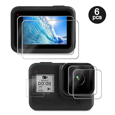 Deyard Screen Protector for GoPro Hero 8, Ultra Clear Tempered Glass Screen Protector + Tempered Glass Lens Protector + HD Front Display Lens Protector Compatible with GoPro Hero 8 Black - 6 pcs