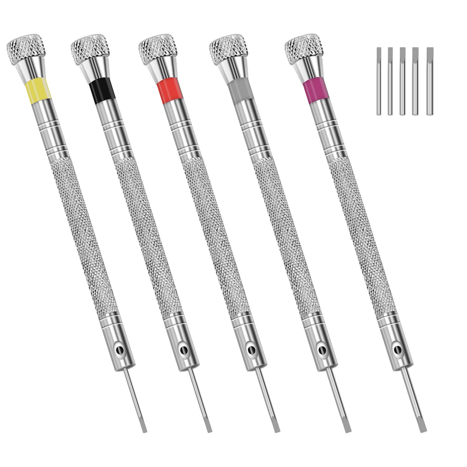 KALIM Mini Screwdriver Set with a Dust-Free Bag, 5 PCS Screwdrivers with 5 Extra Replace Blades for Watches, Glasses and Accessories, Precision Tool Set for Repair, Replace, Remove and Adjust