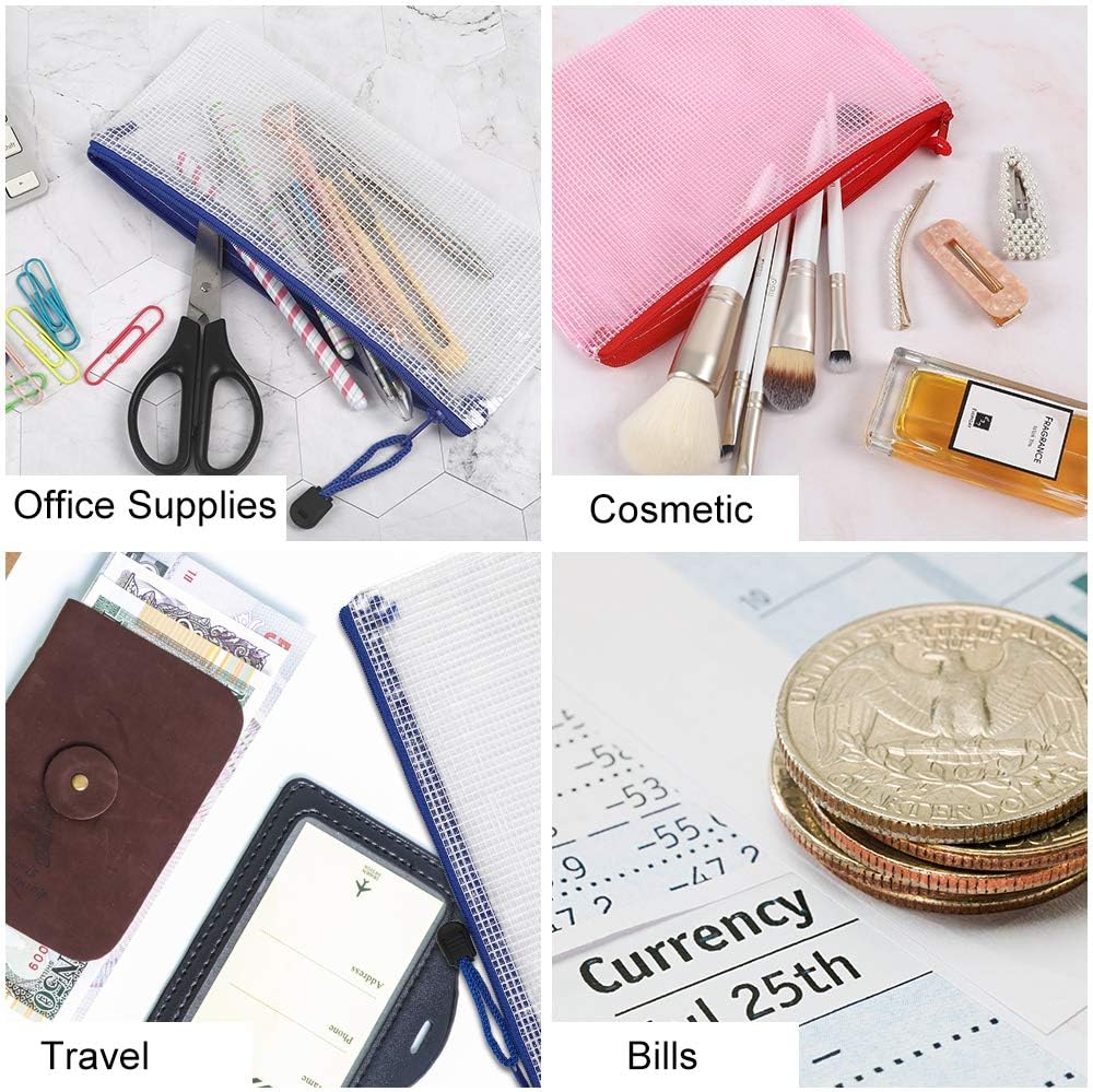 16pcs Mesh Clear Zipper Pouch, Zipper File Bags, Document Pouch Multipurpose Travel Bags for Office Supplies and Travel Organization : Office Products